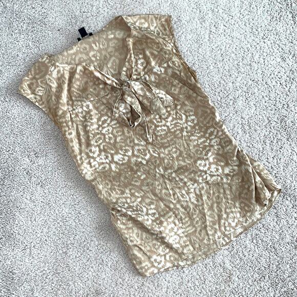 Ann Taylor Silk Gold Cheetah Sleeveless Blouse Top Womens Petite 4P - Picture 1 of 7